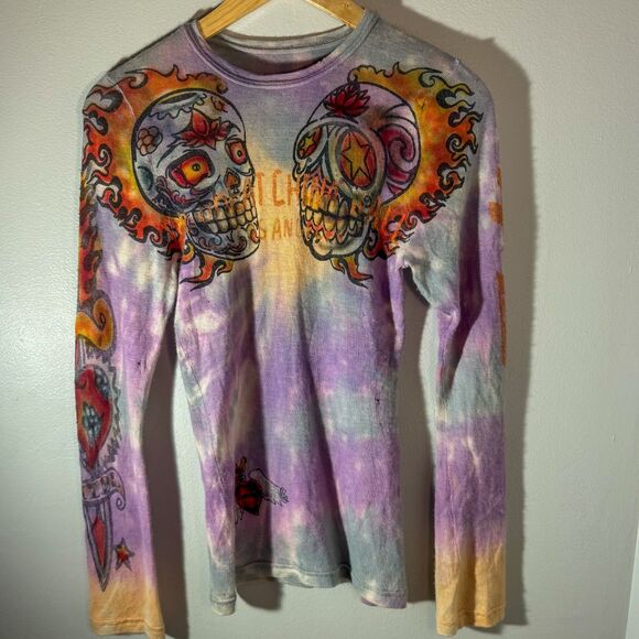 Ultra Rare Y2K The Great China Wall Tie Dye Sugar Skull Tattoo Graphic XS/S - Picture 3 of 10